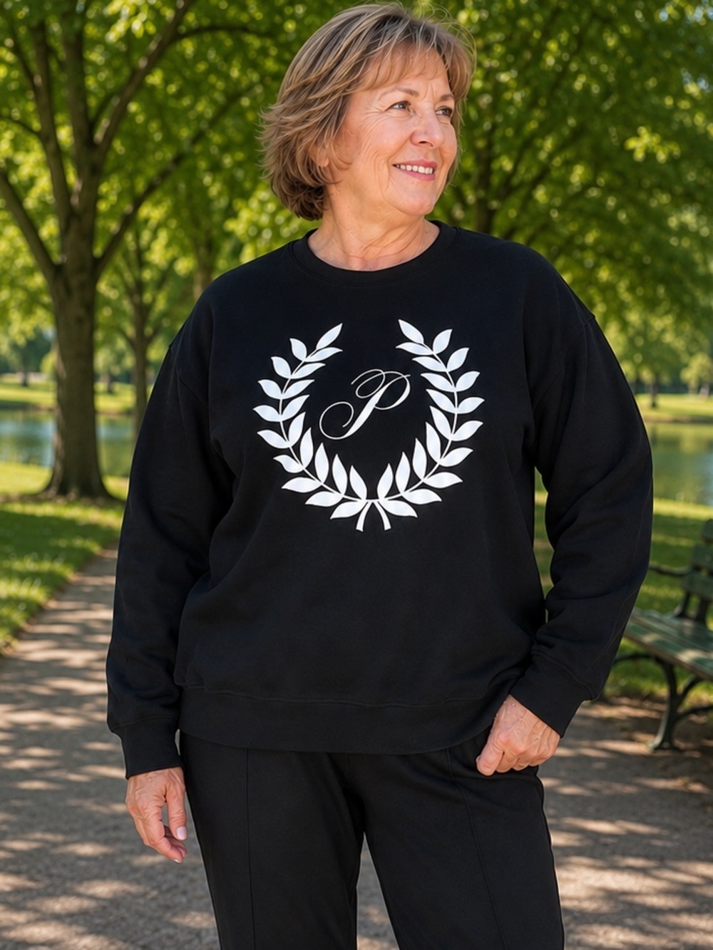 PINK Victoria's Secret Black Sweatshirt with White Laurel Logo